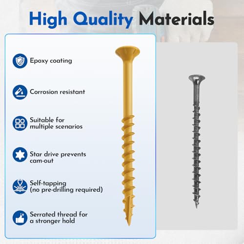 #10 x 2-1/2" Deck Screws Wood Screws, Torx Flat-Head Exterior Screws, T25 Star Bit Included(365PCS 5LB Box) - size: #10x2-1/2"