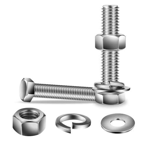 1/4-20 x 3 Hex Head Screw Bolt, Nuts, Flat & Lock Washers, 20Pcs 18-8 (304) Stainless Steel, Fully Threaded, by SG TZH - size: 1/4-20 x 3"