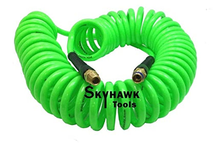 1/4" x 30 foot POLYURETHANE RE COIL AIR HOSE male SWIVEL Fittings GREEN recoil