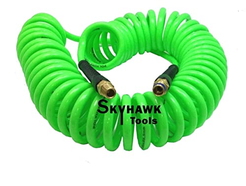 1/4" x 30 foot POLYURETHANE RE COIL AIR HOSE male SWIVEL Fittings GREEN recoil