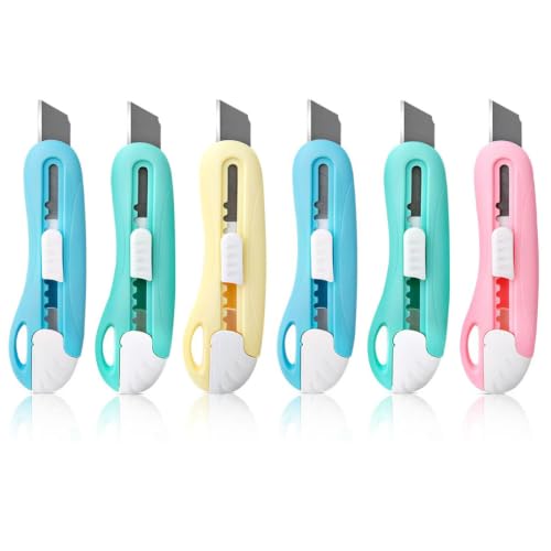 JustCar 6 Pack Utility Knives, Retractable Box Cutters for Daily Use，Office & DIY