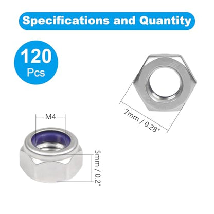 120PCS M4 Locknuts M4x0.7mm Nylon Insert Hex Lock Nuts - size: M4x0.7mm;120 PCS