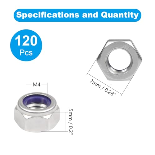 120PCS M4 Locknuts M4x0.7mm Nylon Insert Hex Lock Nuts - size: M4x0.7mm;120 PCS