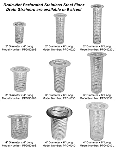 3" Commercial Floor Drain Strainer, 4" Tall, Perforated Stainless Steel