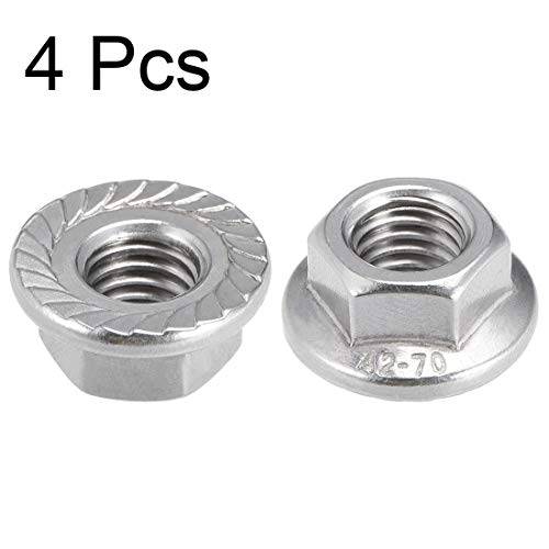 uxcell M10 Serrated Flange Hex Lock Nuts, 304 Stainless Steel, 4 Pcs