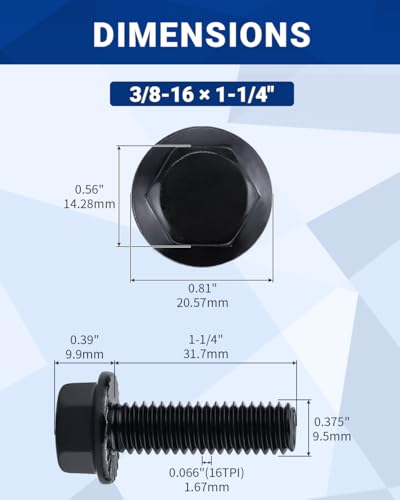 3/8-16 x 1-1/4" Flanged Hex Bolts (10 pcs), 18-8 (304) Stainless Steel, External Hex Drive, Hexagon Head Bolts Screws with Flange Washer, Fayeploo - color: Black, size: 3/8-16 x 1-1/4