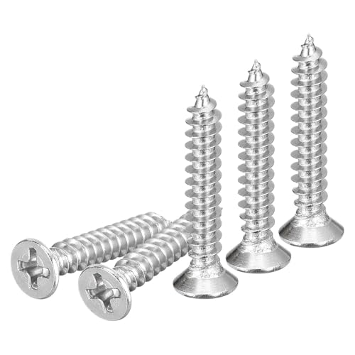DTGN 100Pcs M4x25mm Flat Head Wood Screws, 304 Stainless Steel Phillips Self Tapping Screws - Good for Woodworking, Furniture - Silver - size: M4x25mm