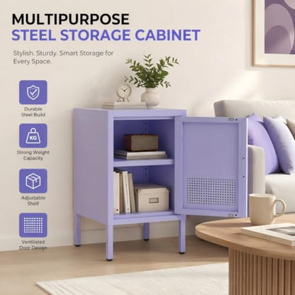Single Door Metal Coffee Table Adjustable Easy to Assemble Living Room 2-Tier Side Table for Storing Mobile Phones and Books Children's Bedside Table Purple 24" H X 13.8" W X 15" D - color: Lilac, style: End Table-24"H-BG