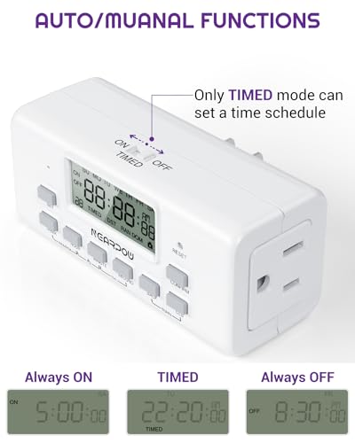 NEARPOW 2-Pack Digital Timer Outlets, Dual 3-Prong, 7-Day Programmable