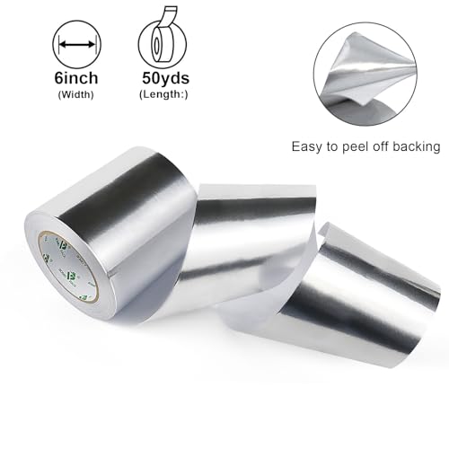 BOMEI PACK Aluminum Foil Tape, 6 Inch x 50 Yards Heavy Duty Metal Foil Tape, 3.2 Mil High Temperature Silver Duct Tape, for HVAC, Air Ducts, Metal Repair, Insulation and Dryer Vent - size: 150mm