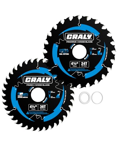 CRALY 4-1/2 Inch 24&36 Teeth Wood Cutting Framing/Fine Finish Circular Saw Blade, 7/8 Inch Arbor, Carbide Tipped, Thin Kerf, Black Ice™, for Plywood, MDF, OSB, Laminated, 2-Pack(C042436-2E) - size: 4-1/2 inch, 7/8 inch arbor, 24&36T