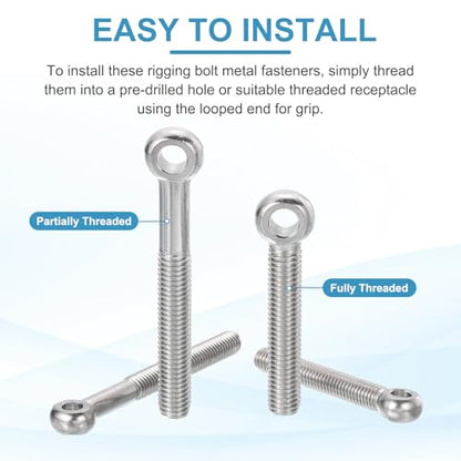 PATIKIL 4 Pcs M10x65mm Shoulder Swing Lifting Eye Bolt, 304 Stainless Steel Metric Half Tooth Thread Fisheye Eye Slip Hole Screw Rigging Bolt Metal Fasteners Screws, Silver Tone - size: M10x65mm