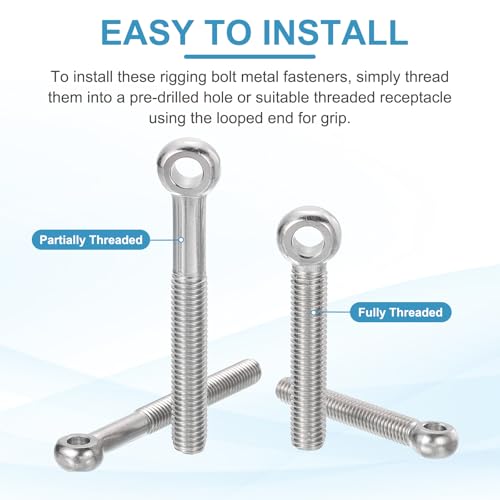 PATIKIL 4 Pcs M10x85mm Shoulder Swing Lifting Eye Bolt, 304 Stainless Steel Metric Half Tooth Thread Fisheye Eye Slip Hole Screw Rigging Bolt Metal Fasteners Screws, Silver Tone - size: M10x85mm