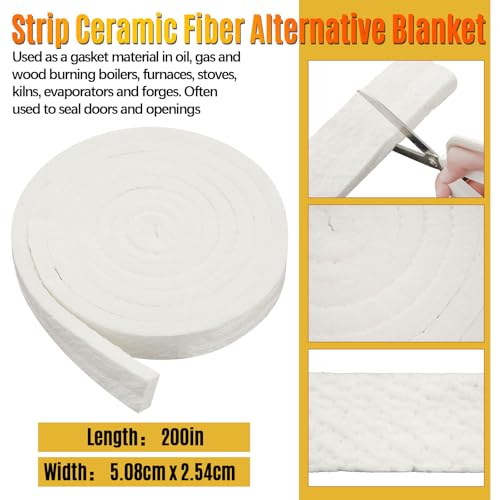 Qilery 2" x 1" x 200'' Fireproof Insert Insulation for Fireplace, Strip Fiber Blanket Rated to 2200f High Temperature Resistance Gasket for Wood Stove Pellet Stove Boiler Kiln Forge Fireplace, DIY - size: 2" X 1" X 200"