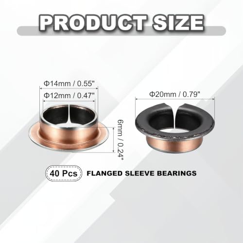 uxcell 40Pcs Flanged Sleeve Bearing, 12mm Bore x 14mm OD x 6mm Length - size: 12×14×6mm