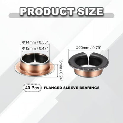 uxcell 40Pcs Flanged Sleeve Bearing, 12mm Bore x 14mm OD x 6mm Length - size: 12×14×6mm