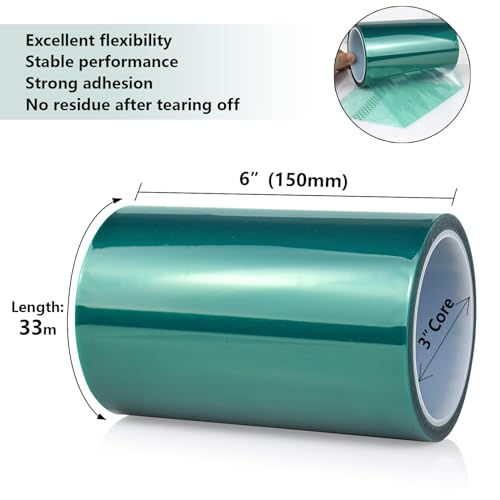 BOMEI PACK High Temp Masking Tape, 6 inches x 108 Feet, Heat Resistant, Epoxy Release, Ideal for Painting, Powder Coating, Circuit Boards - size: 6'' x 108ft