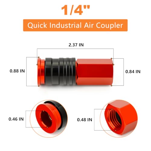 GASHER 1/4" FNPT 5IN1 Universal Quick Industrial Air Coupler Red - color: Red