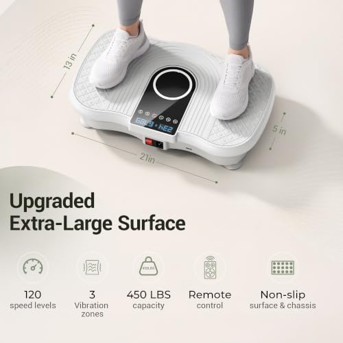 Vibration Plate Exercise Machine 450lbs Capacity Full Body Shaker Platform - color: White
