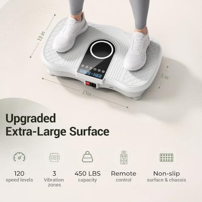 Vibration Plate Exercise Machine 450lbs Capacity Full Body Shaker Platform - color: White