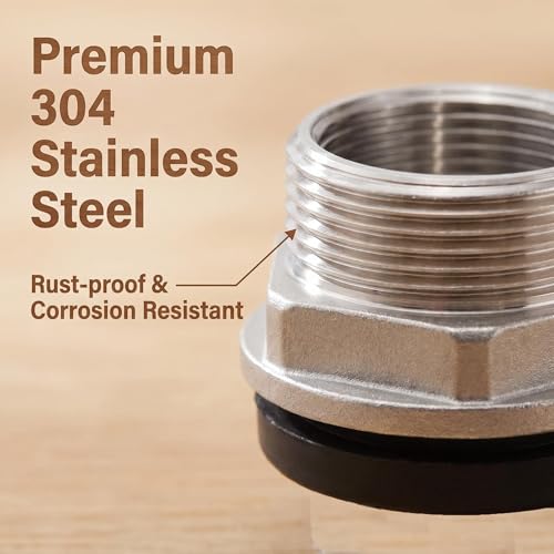 2 PCS Stainless Steel Water Tank Connector, 3/4 Inch Water Tower Fish Tank Adapter,Female Thru-bulk Fitting Bulkhead for Home & Garden - size: 3/4 Inches
