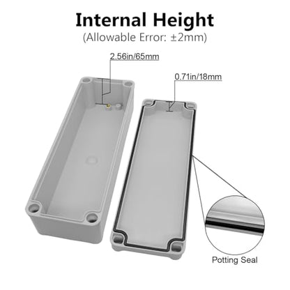 LeMotech IP67 Waterproof Junction Box ABS Plastic Project Box Dustproof Electrical Box Outdoor Enclosure for Electronics DIY Case Gray 9.8X 3.1x 3.3 inch (250x 80x 85 mm) - size: 9.8" x 3.1" x 3.3" (1pc)