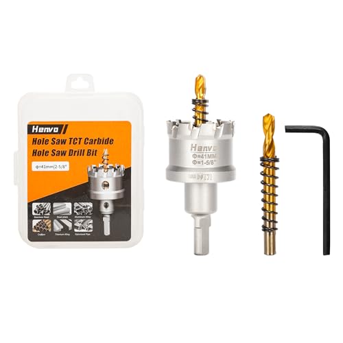 Hole Saw 1-5/8" (41mm) Heavy Duty Carbide with 2 Pilot Drill Bits - Metal Hole Cutter Cuts Stainless Steel, Iron, Copper, Brass, Plastic - size: 41mm|1-5/8"