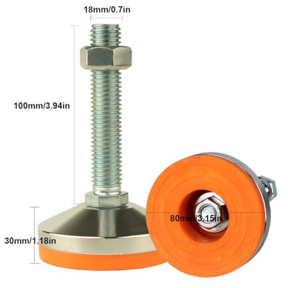 Heavy Duty 3300 lb Capacity Leveling Feet,M18 Thread,4Pcs - size: D3.15in x M18 x H3.94in