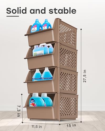 Skywin Stackable Storage Bins Open Front for Pantry Storage, 4 Pack - Brown - color: Brown, size: 4 Pack