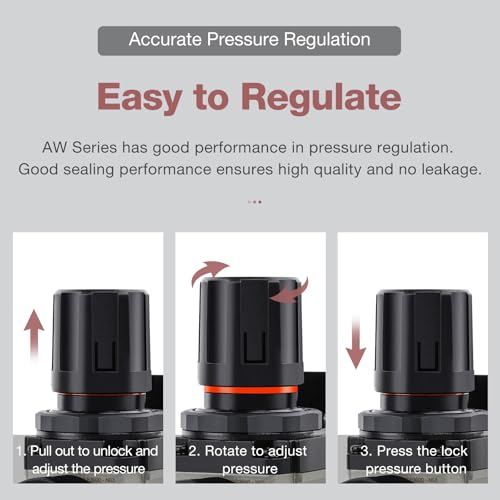 SNS Compressed Air Filter Regulator Piggyback Combo 3/8''NPT- Poly Bowl with Metal Guard, Semi-auto Drain, Bracket, Gauge AW3000-N03A - color: AW, size: 3000-N03