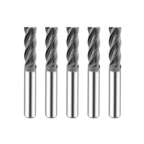 SPEED TIGER Micrograin Carbide Square End Mill - 4 Flute - ISE3/8 4T (5 Pieces, 3/8") - for Milling Alloy Steels, Hardened Steel, Metal & More – Mill Bits Sets for DIYers & Professionals