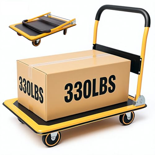 330LBS Foldable Platform Hand Truck, Heavy Duty Push Cart Dolly - color: 330lbs-yellow