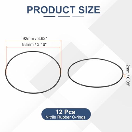 12pcs Nitrile Rubber O-Rings 88x92x2mm Metric NBR Sealing Gasket - size: 88mm x 92mm x 2mm
