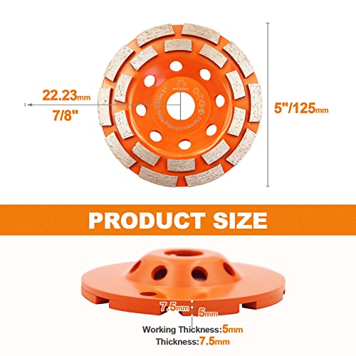 Concrete Diamond Grinding Cup Wheel,BRSCHNITT 5 inch Angle Grinder Diamond Double Row Cutting Wheel for Grinding/Polishing/Cleaning Surface Grinding Granite, Concrete,Stone,Cement,Marble,Rock (125mm) - size: 125mm