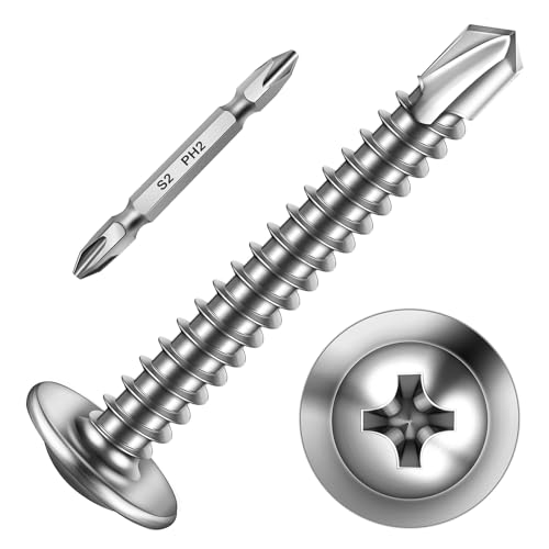 Mywish 150pcs #10×1-1/2" Self Tapping Screws for Metal, Sheet Metal Screws 410 Stainless Steel Truss Head Self Drilling Screws High-Strength Quick Tapping Screws - color: Silver, size: #10x1-1/2" (150 pcs)