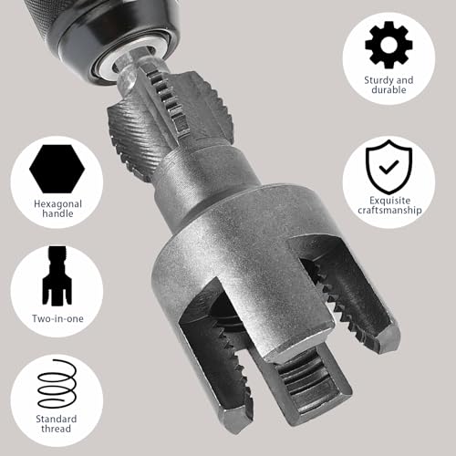 2 in1 Integrated Internal & External Pipe Threading Tool, 2Pcs Dual-Function PVC Pipe Threader Set 1/2" and 3/4" Dies with Hex Shank, Pipe Thread Cutting Tool, PVC Thread Maker Tool for Electric Drill