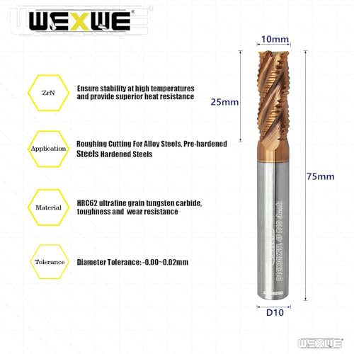 Tools Carbide Roughing End Mill Square Carbide End Mills for Steel Cutting, 4 Flute D10mm Shank (D10-75L 4F 2pcs) - size: 4Flute D10-75L 2PCS