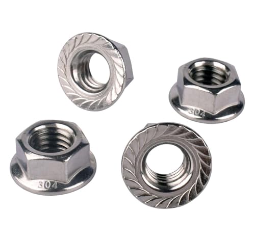 1/2"-13 Serrated Flange Hex Nuts, 304 Stainless Steel 18-8, Coarse Thread UNC, Full Thread, Pack of 10 - color: Silver, size: 1/2"-13(10Pcs)