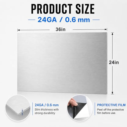 36 x 24 in 430 Stainless Steel Sheet Metal 24GA #4 Brushed Finish - size: 36*24in