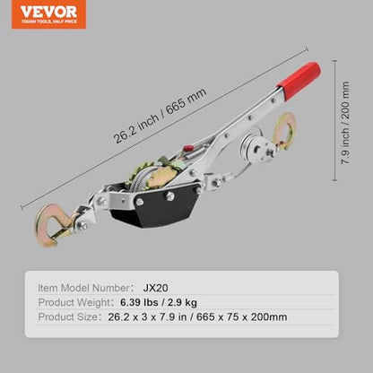 VEVOR Come Along Winch, 2 Ton (4,409 lbs) Pulling Capacity, 12 ft Steel Cable, 2 Hooks, Heavy Duty Ratchet Power Puller Tool with Dual Gears, Automotive Hoist Cable Puller Ideal for Vehicle Rescue - size: 2 Ton