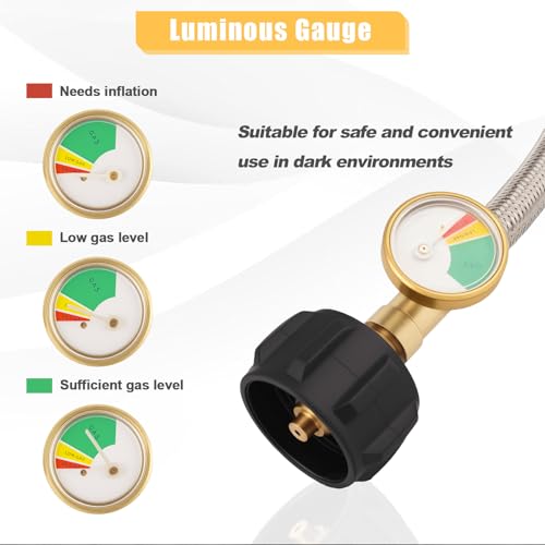 2PCS 15 IN RV Propane Hose with Pressure Gauge, 1/4" Male, 250PSI