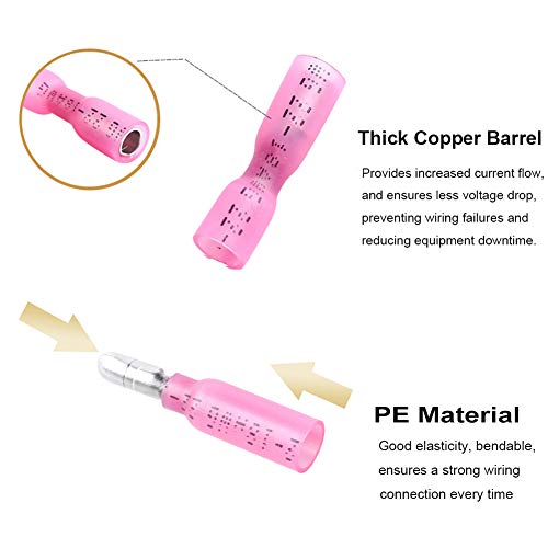 100PCS Heat Shrink Bullet Connectors AWG22-18, Marine Butt Terminal - size: Pink - 100Pcs - AWG 22-18
