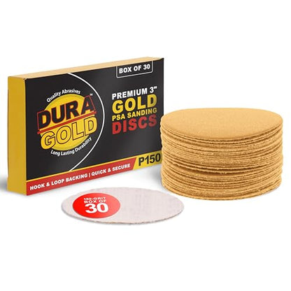 Dura-Gold Premium 3" Gold Hook & Loop Sanding Discs - 150 Grit (Box of 30) - size: 150-Grit