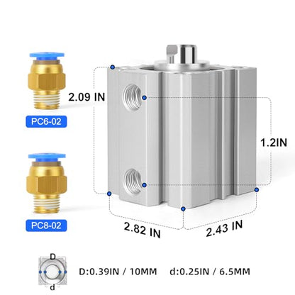 TAILONZ PNEUMATIC 50mm Bore 25mm Stroke Pneumatic Small Thin Cylinder Aluminum Pneumatic Air Cylinder SDA50-25 - size: Bore:50mm Stroke:25MM