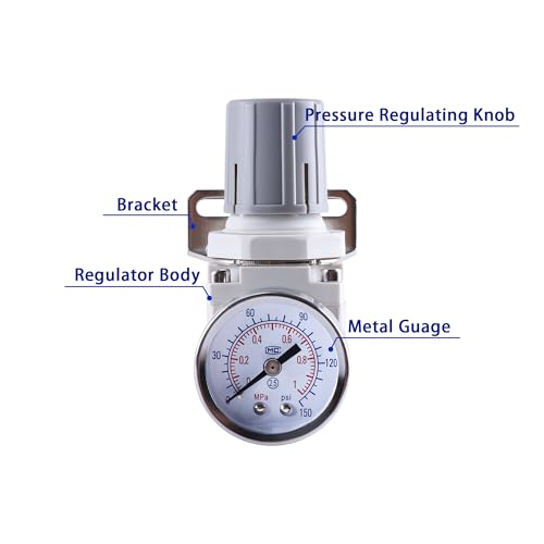 AR2000-02 Female Thread 1/4" NPT Air Compressor Pressure Regulator with Bracket and Gauge, 0-150 PSI Adjustable, 1/4" NPT Inlet/Outlet