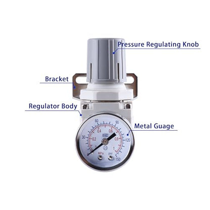 AR2000-02 Female Thread 1/4" NPT Air Compressor Pressure Regulator with Bracket and Gauge, 0-150 PSI Adjustable, 1/4" NPT Inlet/Outlet