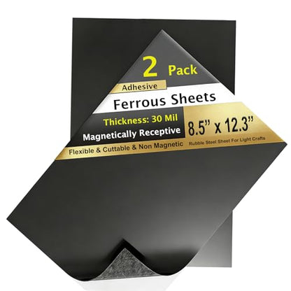 2 Pack, Adhesive Metal Sheets-8.5” x 12.3”, Ferrous Sheet for Magnets Receptive, 30 Mil Thin Flexible Rubber Steel Mat for Crafts, Magnetic Miniatures Organization – Fits Standard US Really Useful Box - size: 8.5"X12.3"-2Pcs
