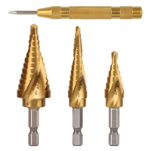 3PCS Titanium HSS Step Drill Bit Set with 1/4" Hex Shank - style: 3Pcs Titanium - Hex Shank