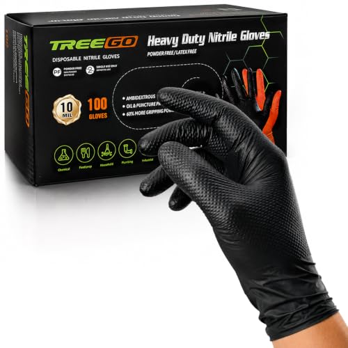 TREEGO 10 Mil Heavy Duty Black Nitrile Mechanic Gloves, 100 Count XL - color: Black 100, size: X-Large
