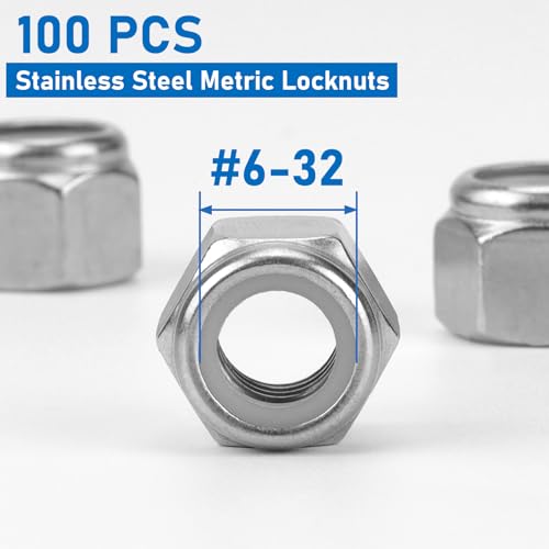 100 Pack 304 A2-70#6-32 Nylon Lock Nuts - color: Silver, size: #6-32